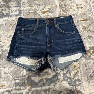 American Eagle Outfitters Dark Indigo Frayed Hem High-Rise Denim Shorts
